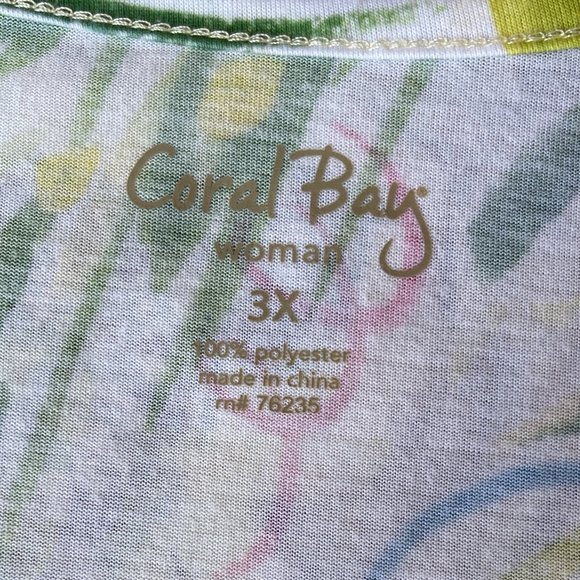 Coral Bay Tropical Holiday Top 3X Scoop Neck Palm Trees Flamingos Holly Santa - Picture 4 of 7